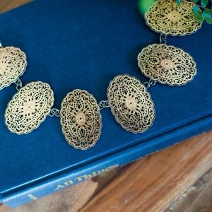 Gold & Gunmetal Lace Necklace